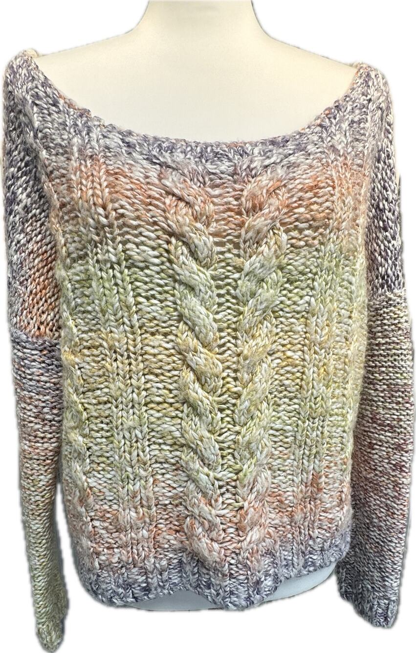 Abercrombie & Fitch Cropped Oversize Striped Cable Knit Sweater Rainbow Women L